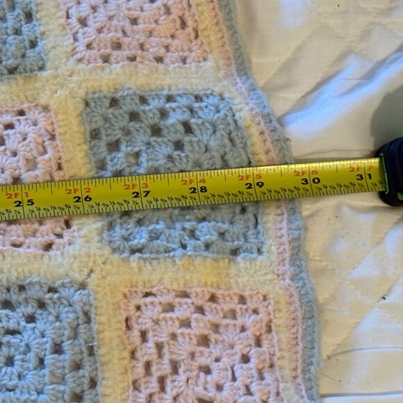 Handmade Crocheted Baby Blanket In‎ Pastel PInk blue Soft Cozy Square 30x30 - Picture 5 of 6